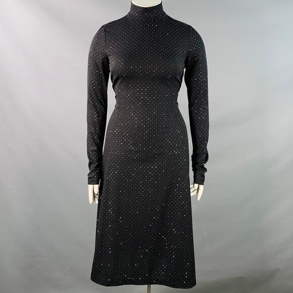 MARC JACOBS RUNWAY 10 Black Silver Dots Long Sleeve High Neck Bow A-Line Dress - Picture 1 of 7